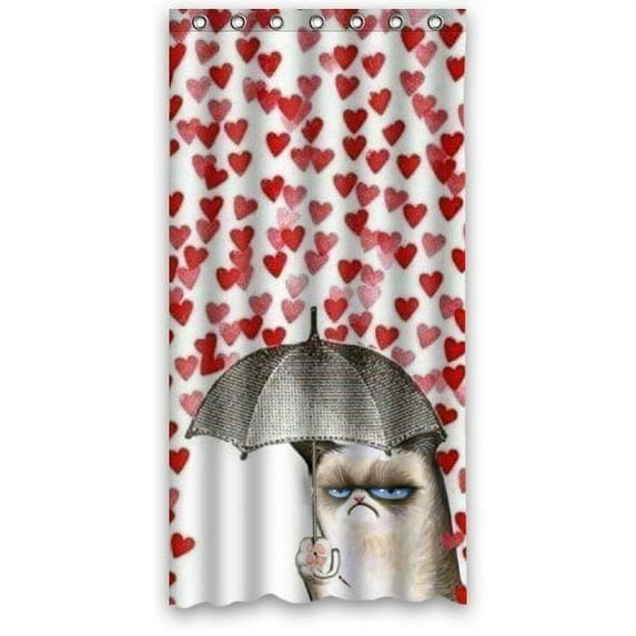 HelloDecor Small cat don't like loving hearts Shower Curtain Polyester Fabric Bathroom Decorative Curtain Size 36x72 Inches