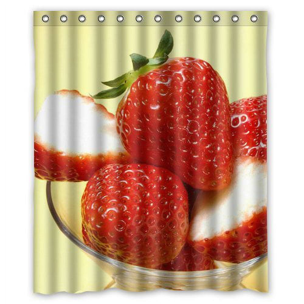 HelloDecor Strawberry Shower Curtain Polyester Fabric Bathroom