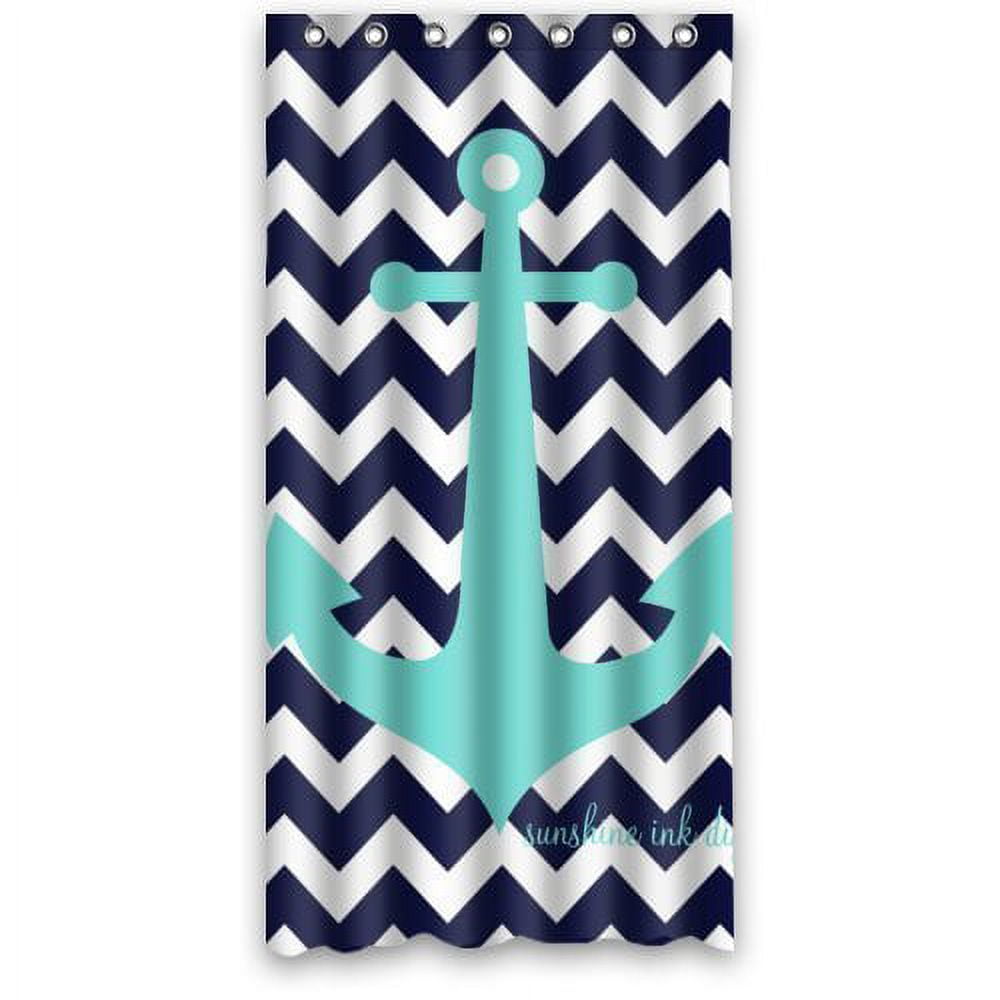 HelloDecor Travel Navy Blue Chevron with Nautical Anchors Shower
