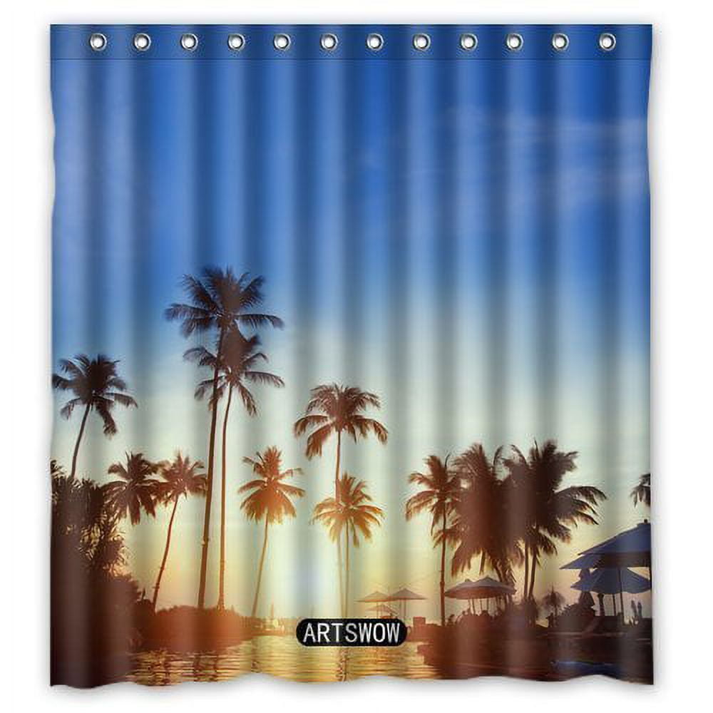HelloDecor Tropical Beach At Sunset Shower Curtain Polyester Fabric