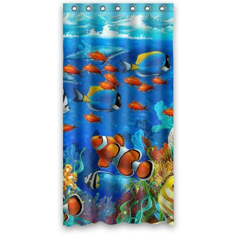 HelloDecor Tropical Coral Reef Fishes Ocean Sea Life Shower Curtain