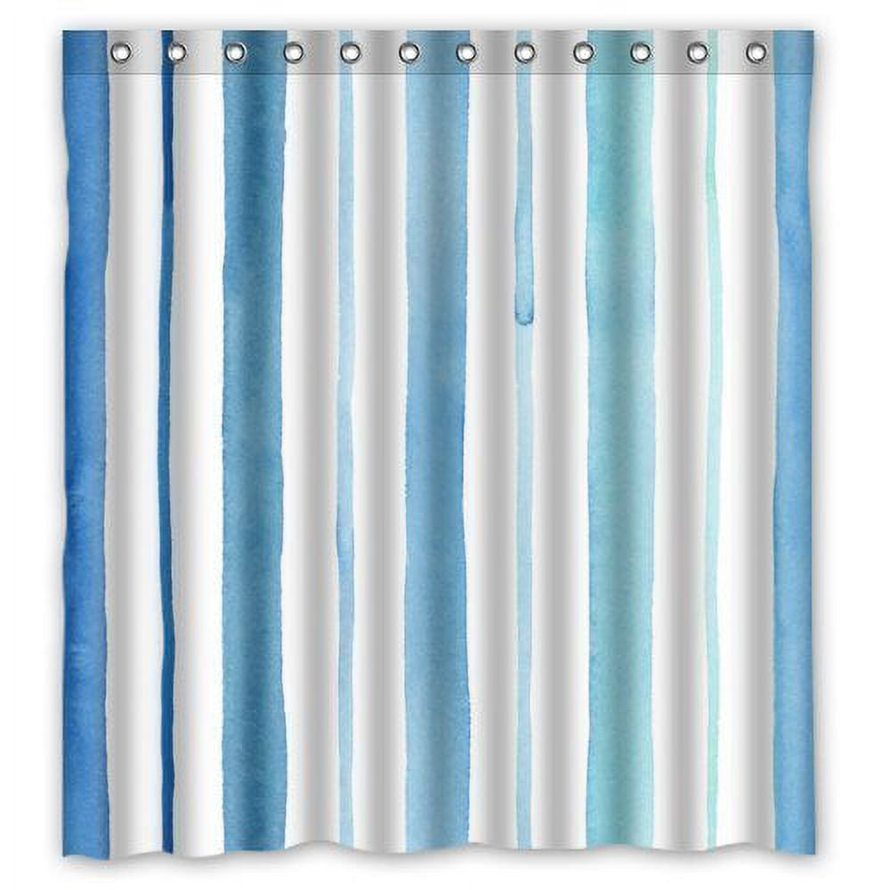 HelloDecor Watercolor Blue And White Vertical Stripe Shower Curtain