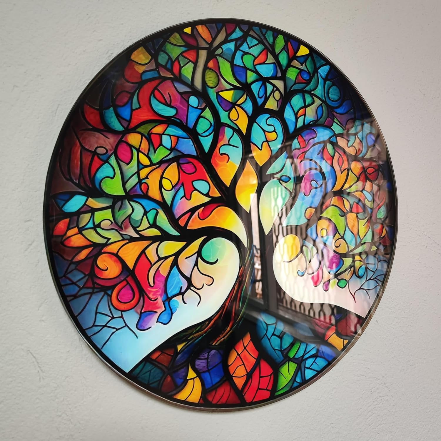 HelloGlass Round Tree Of Life, Tempered Glass Wall Art,Abstract Wall ...