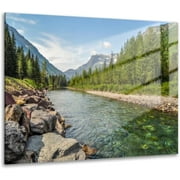 HelloGlass Tempered Glass Wall Art Prints A River Runs Glacier National Park Montana Modern Wall Painting Artwork Free Floating Glass Home Decor for Living Room Bedroom Office 48x24inch