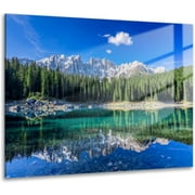 HelloGlass Tempered Glass Wall Art Prints Dolomites lake Karersee Trentino Alto Adige Italy Modern Wall Painting Artwork Free Floating Glass Home Decor for Living Room Bedroom Office 12x8inch