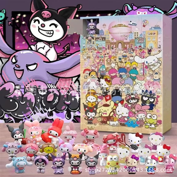 HelloKitty Advent Calendar 2026, 24 Days Christmas Countdown Blind Box with Cute Cartoon Mini Figurines, 24 Surprise Collectible Figures, Holiday Advent Toy Box