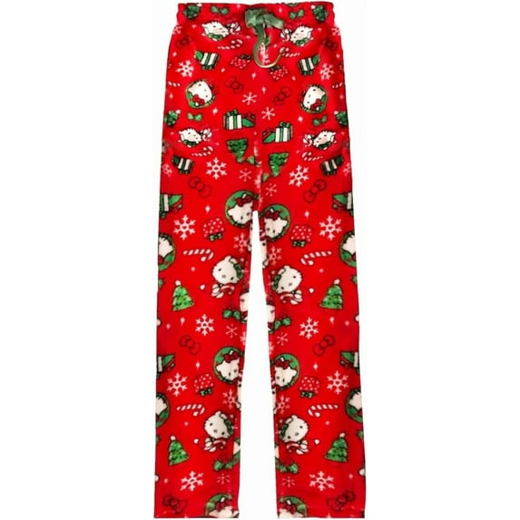 HelloKitty Anime Pajamas Pants Women Cartoon Family Christmas Halloween Pajama Pants Kawaii Flannel Pajama Pants Black and Pink
