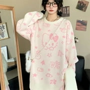 HelloKitty Autumn Japanese Cartoon Cat Round Neck Long Sleeve Casual Loose Knitted Sweater
