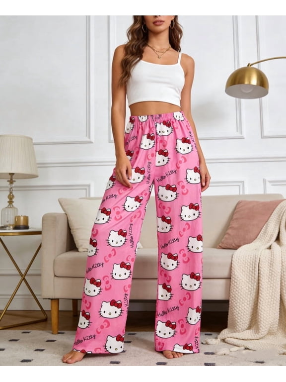 HelloKitty Pajamas Pants Anime Women Cartoon Family Christmas Halloween Pajama Pants Kawaii Flannel Pajama Pants