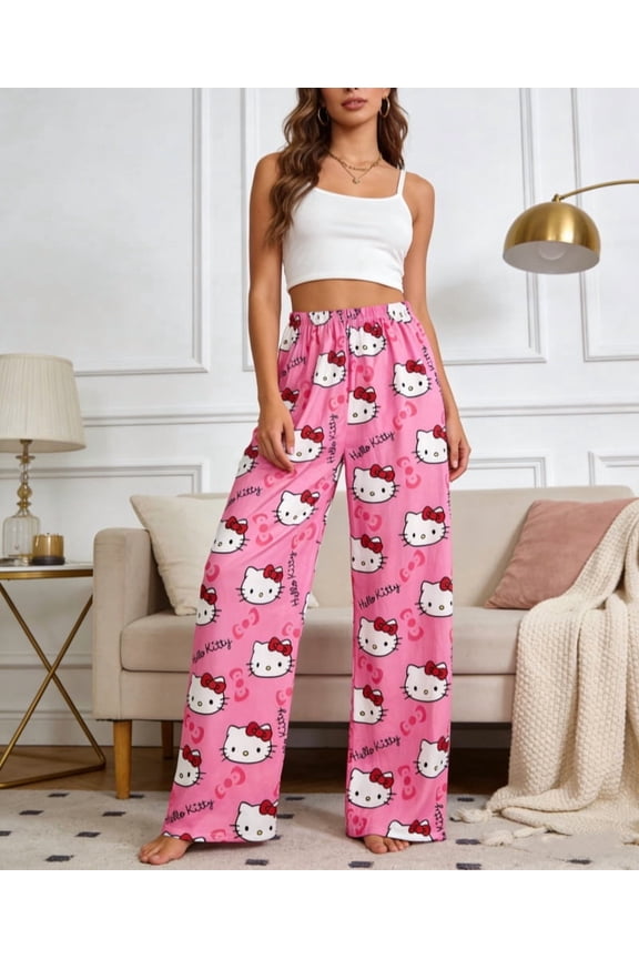 HelloKitty Pajamas Pants Anime Women Cartoon Family Christmas Halloween Pajama Pants Kawaii Flannel Pajama Pants