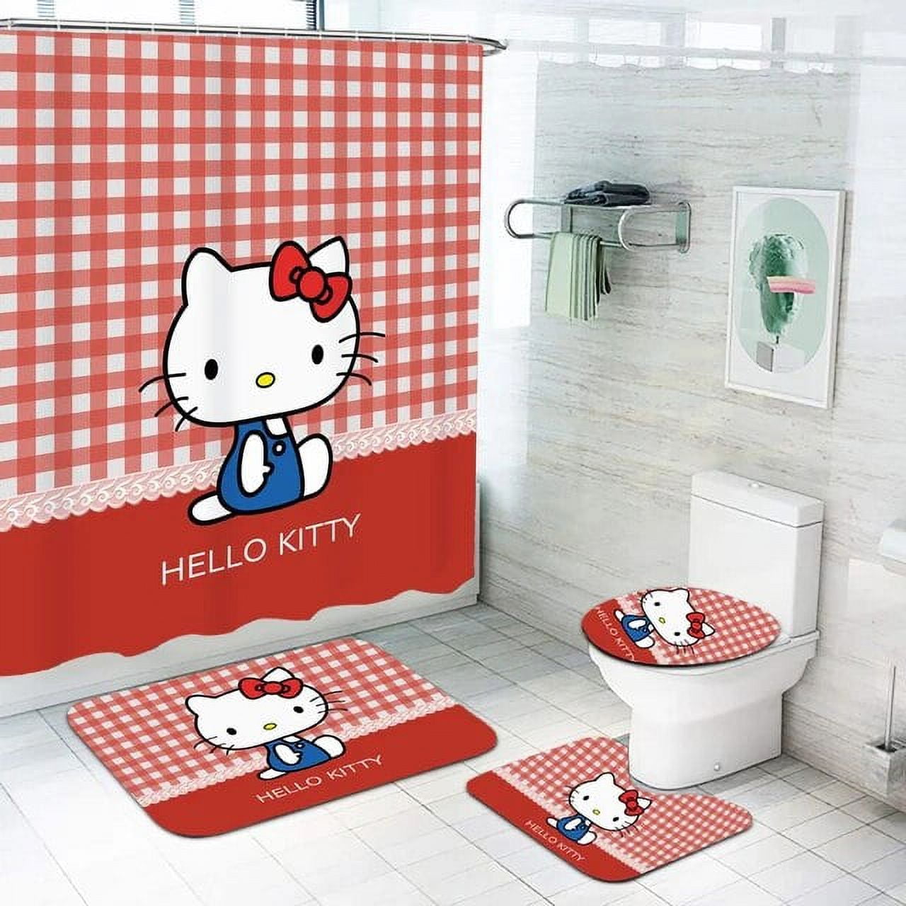 HelloKitty Shower Bath Cartoon Cute For Sanrio 4 Piece Bathroom Curtain ...