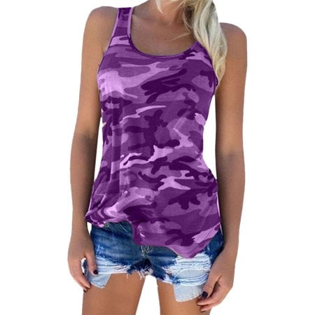 〖Hellobye〗Plus Size Plus Size Fashion Women Camouflage Printed Sleeveless O-Neck Tank Top Blouse