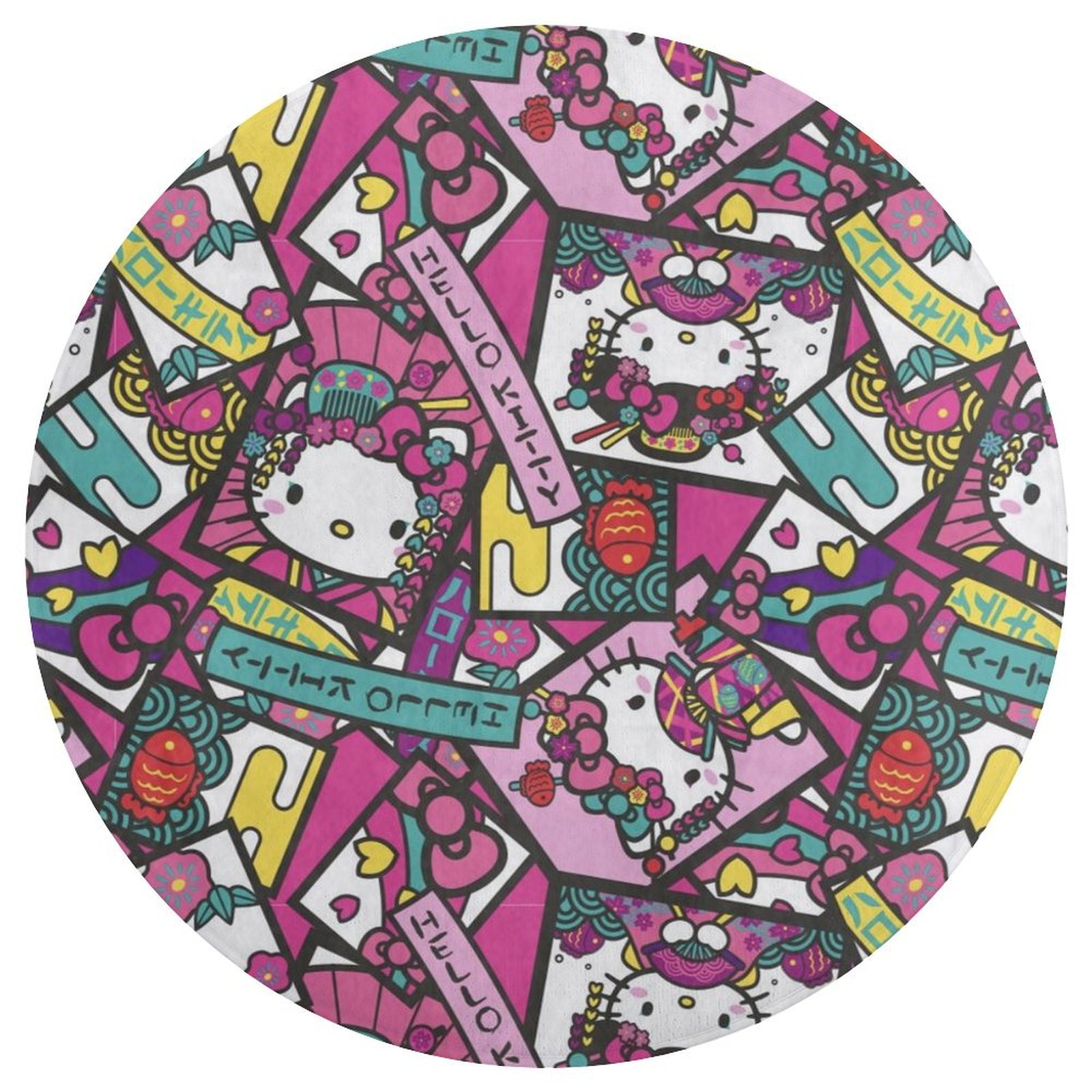 HellocatKitty Round Coral Velvet Floor Mat，Washable Round Rug for