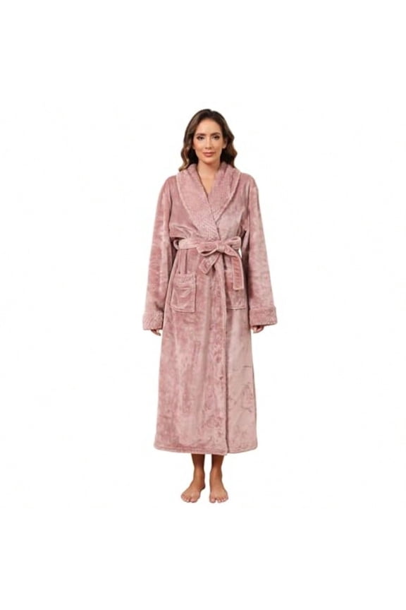 Hellomamma Long Bath Robe for Womens Plush Soft Fleece Bathrobes Nightgown Ladies Pajamas Sleepwear Housecoat