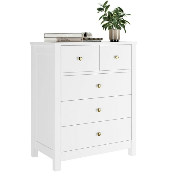 Hellone Drawer Chest Dresser Organizers Storage Wood Nightstand with 5 Drawers Furniture for Bedroom and Living Room