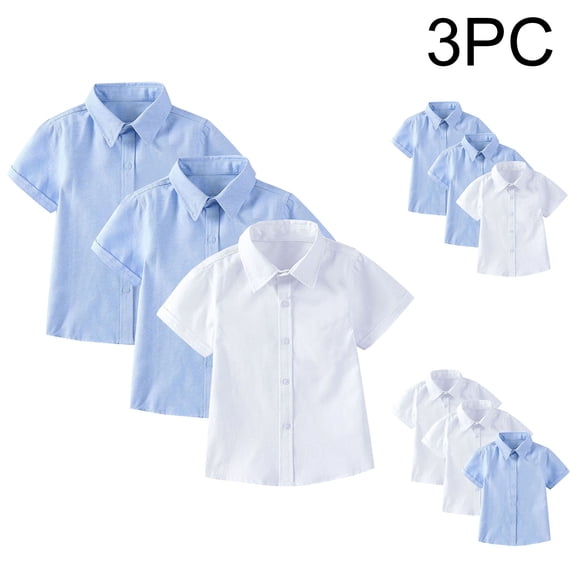 Hellosay 3 Pack Girls Shirts Short Sleeve Button Down Cotton Teen Collared Tops Solid Fall Schoolwear 3 Piece Set 2-15T