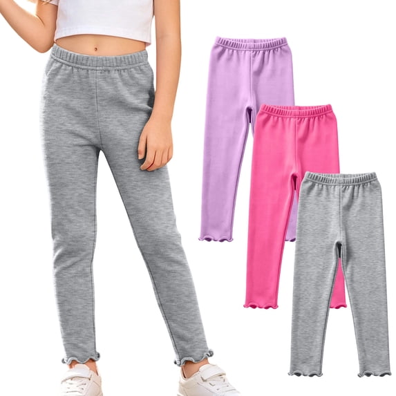 Hellosay Baby 3 Pack Leggings Cotton Elastic Waist Ruffle Hem Strecth Comfortable Solid Casual Dance Pants Size 1-9