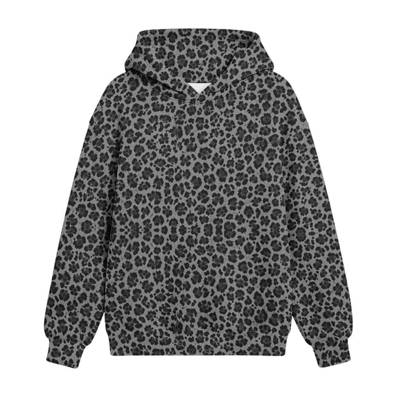 Hellosay Fleece Hoodies for Girls Size 12-13 Winter Long Sleeve Hooded Sweatshirt Heavyweight Leopard Print Tops Black