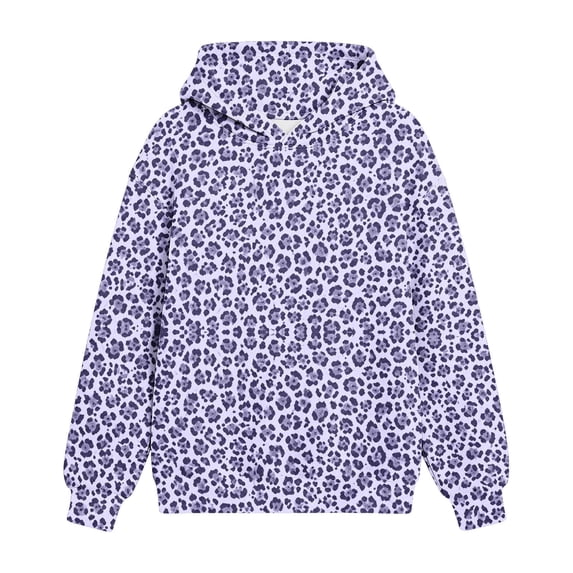 Hellosay Fleece Hoodies for Girls Size 12-13 Winter Long Sleeve Hooded Sweatshirt Heavyweight Leopard Print Tops Purple