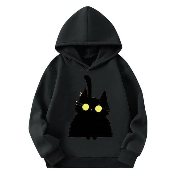 Hellosay Girls Halloween Hoodie Kitty Happy Funny Tops Pullover Vacation Hooded Sweatshirt Winter Holiday Clothes