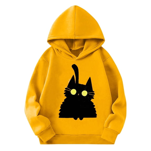 Hellosay Girls Halloween Hoodie Kitty Happy Funny Tops Pullover Vacation Hooded Sweatshirt Winter Holiday Clothes