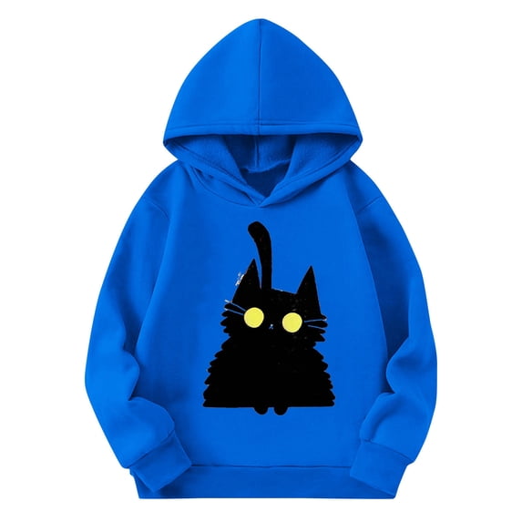 Hellosay Girls Halloween Hoodie Kitty Happy Funny Tops Pullover Vacation Hooded Sweatshirt Winter Holiday Clothes