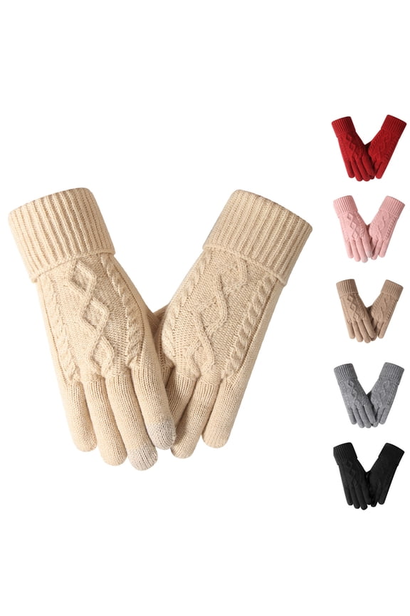 Gloves for Women Knit Thermal Warm Christmas Gifts Beige