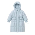 thumbnail image 1 of Hellosay Long Puffer Coat Girls Quilted Long Sleeve Hooded Jacket Winter Zip Up Ruffle Tie Front Outwear with Pockets, 1 of 6