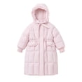 thumbnail image 1 of Hellosay Long Puffer Coat Girls Quilted Long Sleeve Hooded Jacket Winter Zip Up Ruffle Tie Front Outwear with Pockets, 1 of 6