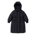 thumbnail image 1 of Hellosay Long Puffer Coat Girls Quilted Long Sleeve Hooded Jacket Winter Zip Up Ruffle Tie Front Outwear with Pockets, 1 of 6
