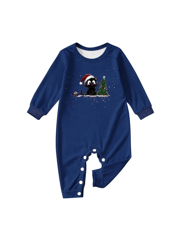 Matching Family Pajamas for Christmas Christmas Tree Long Sleeve Tops Snowflakes Sleepwear Kitten Loungewear