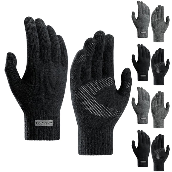 Hellosay Mens Winter Gloves Knit Thermal Warm Christmas Gifts Black