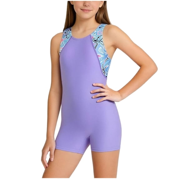 Hellosay One Piece Swimsuits for Teens Strecthy Bathing Suit Sleeveless Beachwear Print Holiday Swimwear Size 5-15