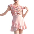 thumbnail image 1 of Hellosay Rash Guards for Girls Floral Ruffle Dress Modest Swimsuit with Boxer Brief Beach Bathing Suit Size 3-16 Pink, 1 of 8