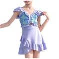 thumbnail image 1 of Hellosay Rash Guards for Girls Floral Ruffle Dress Modest Swimsuit with Boxer Brief Beach Bathing Suit Size 3-16 Purple, 1 of 8