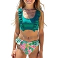 thumbnail image 1 of Hellosay Ruffle Butts Swimsuits Girls 2 Piece Bikini Cute Bathing Suit Floral Summer Vacation Swimwear Size 7-12 Green, 1 of 7
