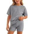 thumbnail image 1 of Hellosay Summer Sets for Girls 2 Piece Athletic Short Sleeve Clothing Set Summer Outdoor Loungewear Gray Size 9T, 1 of 8