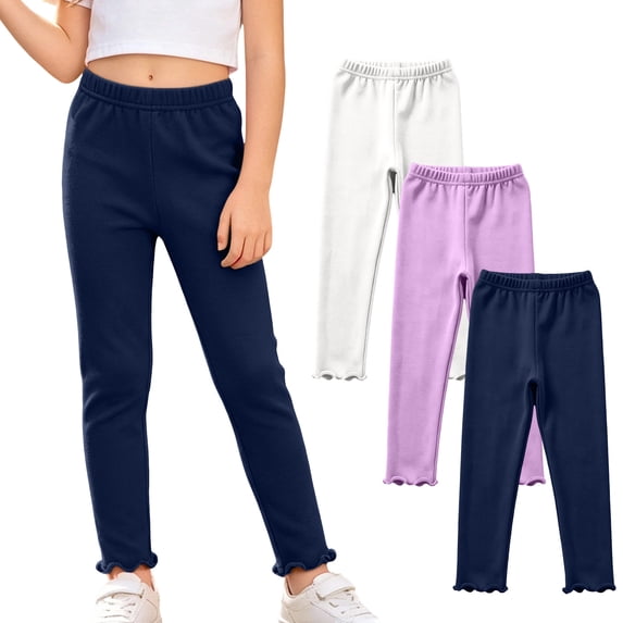 Hellosay Toddler 3 Pack Leggings Cotton Elastic Waist Ruffle Hem Strecth Comfortable Solid Casual Dance Pants Size 1-9