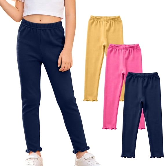 Hellosay Toddler 3 Pack Leggings Cotton Elastic Waist Ruffle Hem Strecth Comfortable Solid Casual Dance Pants Size 1-9