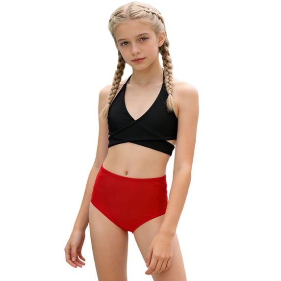 Hellosay Two Piece Swimsuits for Girls Strecthy Ruched Bikini Summer Bathing Suit Holiday Swimwear Size 104-164 Red