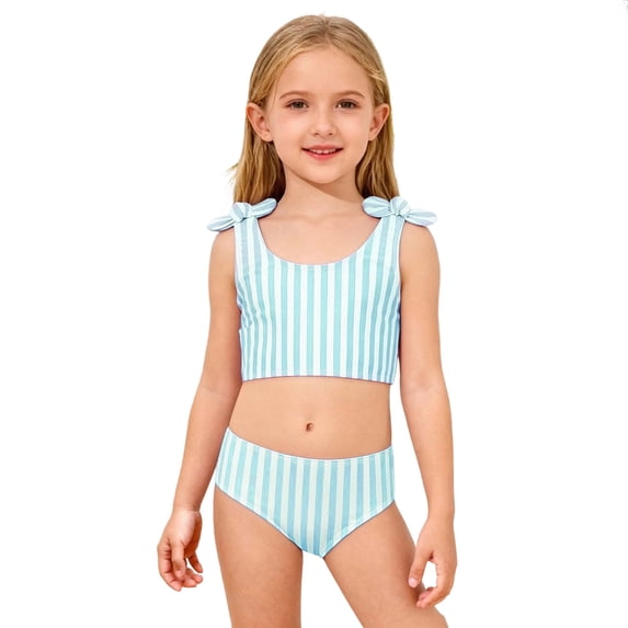Hellosay Two Piece Swimsuits for Juniors Adjustable Straps Bikini Summer Swimwear Bow Vacation Bathing Suit Size 4-7
