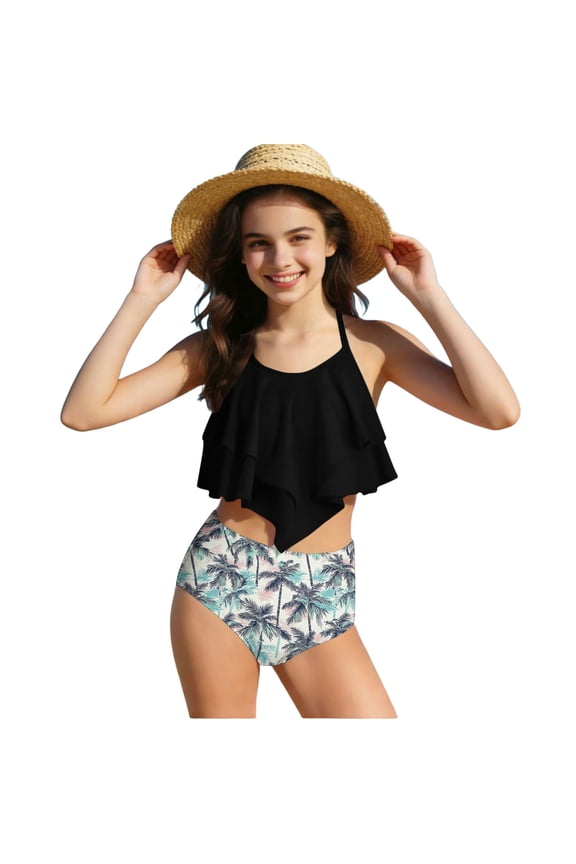Two Piece Swimsuits for Juniors Strecthy Ruched Ruffle Bikini Tree Bathing Suit Vacation Swimwear Size 7-14