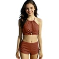 thumbnail image 1 of Hellosay Two Piece Swimsuits for Teens Ruched Bikini Side Drawstring Swimwear Beach Vacation Bathing Suit Size 7-14, 1 of 9