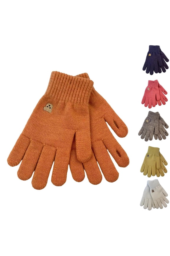 Warm Gloves for Women Knit Thermal Warm Solid Christmas Gifts Orange
