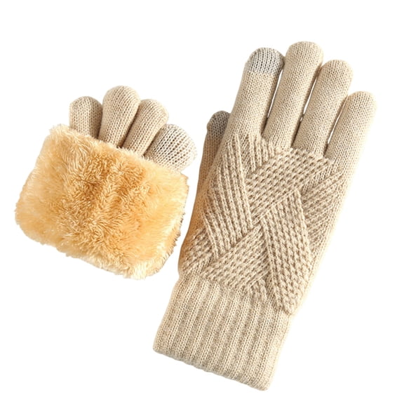 Hellosay Winter Gloves Women Knit Thermal Warm Fleece Lined Christmas Gifts Beige