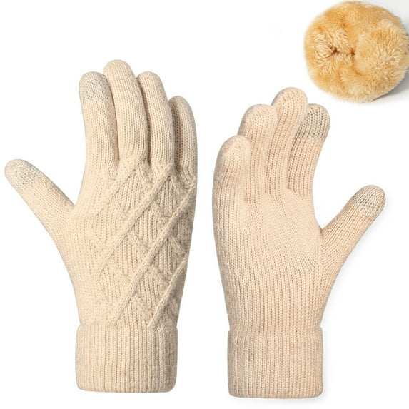 Hellosay Womens Gloves Knit Thermal Warm Christmas Gifts Beige