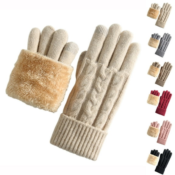 Hellosay Womens Gloves Winter Knit Thermal Warm Fleece Lined Christmas Gifts Beige