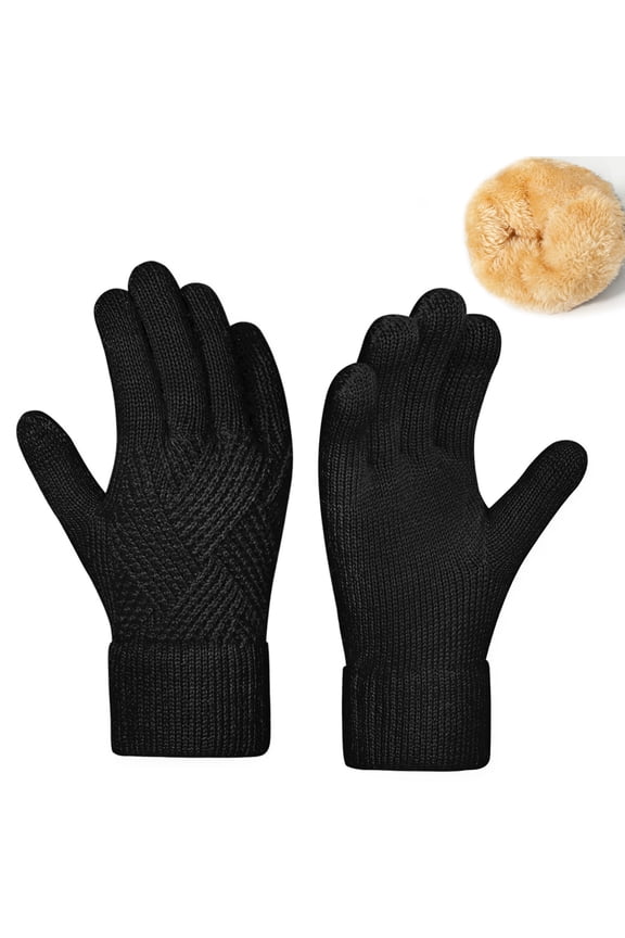 Womens Gloves for Cold Weather Knit Thermal Warm Touch Screen Gloves Christmas Gifts Black