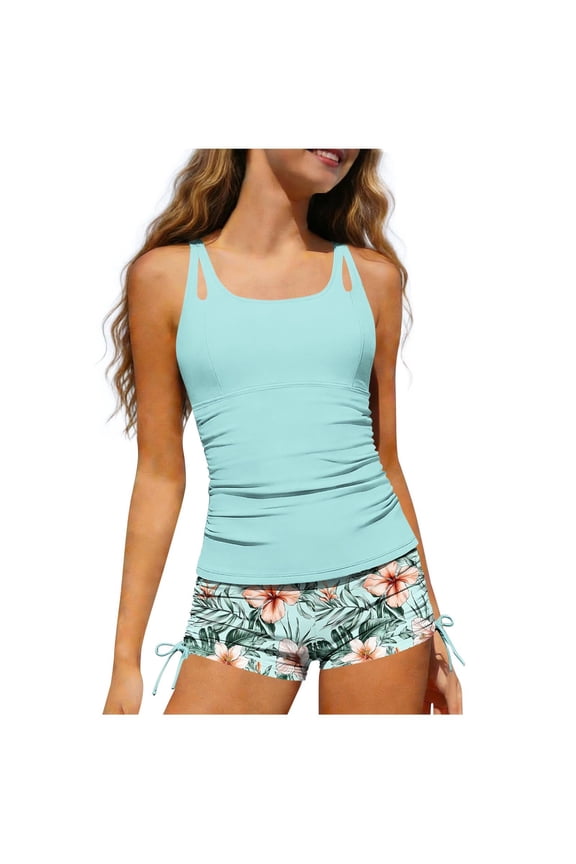 swimsuits for teen girls 2 piece with Padding Adjustable Straps Tankini Floral Bathing suit Swim Surfing Green