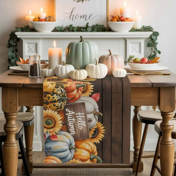 Hellow Fall Table Runner, Autumn Thanksgiving Kitchen Dining Table Decoration for Home Party Decor 13x60 Inches
